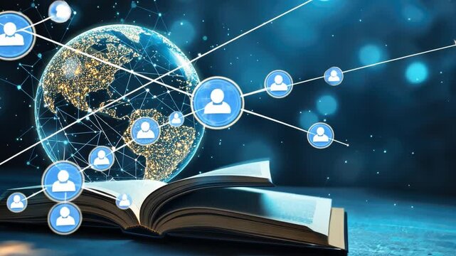 Open Book with a Globe and User Icon Symbolizing Global Knowledge Sharing in the Digital Age Representing Learning and Connectivity Concepts
