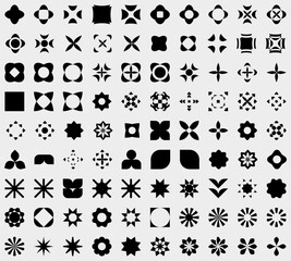 Brutalist abstract geometric shapes. Bauhaus Minimalist Graphic Design Elements. Neo geometric pattern elements. Y2K Geometric design element shapes. Figures, stars, flower and circles.