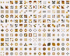 Brutalist abstract geometric shapes. Bauhaus Minimalist Graphic Design Elements. Neo geometric pattern elements. Y2K Geometric design element shapes. Figures, stars, flower and circles.