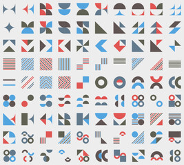Brutalist abstract geometric shapes. Bauhaus Minimalist Graphic Design Elements. Neo geometric pattern elements. Y2K Geometric design element shapes. Figures, stars, flower and circles.