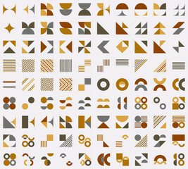 Brutalist abstract geometric shapes. Bauhaus Minimalist Graphic Design Elements. Neo geometric pattern elements. Y2K Geometric design element shapes. Figures, stars, flower and circles.