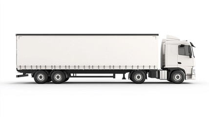 A white truck with a trailer for cargo delivery isolated on white background.