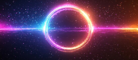 Glowing cosmic ring, energy beam, space backdrop, intro