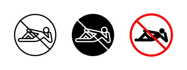 No lying icon. Prohibited resting vector illustration. Restriction sign for public spaces to prevent loitering. Warning symbol to maintain safety, order and compliance with urban regulations.