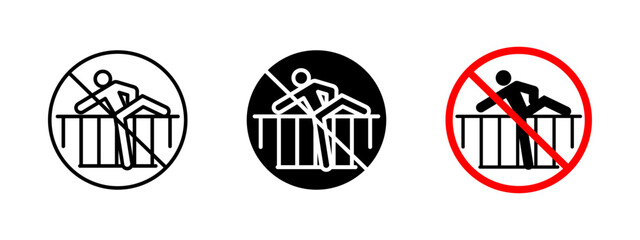 No climbing fence icon. Security warning vector illustration. Prohibited action sign for unauthorized access. Safety symbol for restricted areas, ensuring compliance with regulations and protection.