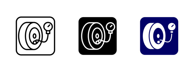 Tire pressure check icon. Air gauge vector illustration. Symbol indicating inflation monitoring for vehicle safety. Automotive maintenance sign for ensuring proper tire pressure in repair services.