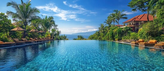 Oceanview resort pool, tropical paradise