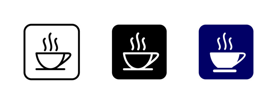 Coffee cup icon. Hot beverage vector illustration. Steam rising from a cup symbolizing fresh coffee or tea. Cafe and refreshment sign indicating a place for drinks, relaxation and socializing.