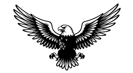  Majestic eagle spreading its wings fiercely against a white background with copy space