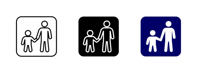 Parent and child icon. Family protection vector illustration. Adult guidance and child safety in public areas symbol. Sign for designated spaces, parental supervision and child-friendly environments.