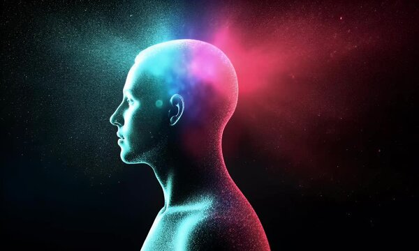 Abstract Human Silhouette with Color Explosion Visualization of Mind