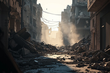 Post-Apocalyptic Cityscape with Rubble