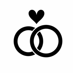 3D wedding rings with heart vector illustration