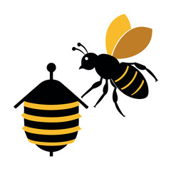 A bee-flying-toward-a-hive-silhouette-vector.
