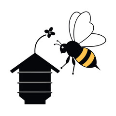 A bee-flying-toward-a-hive-silhouette-vector.