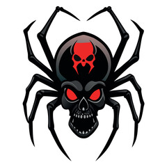 A black-widow-spider-crawling-on-a-skull-silhouette. 