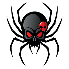 A black-widow-spider-crawling-on-a-skull-silhouette. 