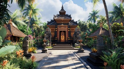 Fototapeta premium Tropical Temple Courtyard, Bali, Serenity, Vacation