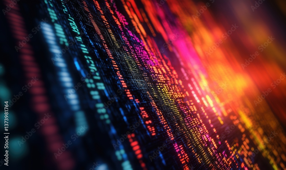 Poster colorful abstract digital data visualization with vibrant patterns and glowing lines