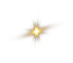 Fototapeta premium Png shine gold star light with sparkle effect. Glowing yellow light, magic star sparks, and lens flare on a transparent background. Perfect for highlights and special effects. Png illustration