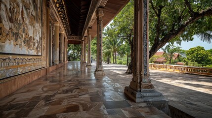Fototapeta premium Exploring serene architecture historical temple cultural hub outdoor gallery tranquil pathway historical significance