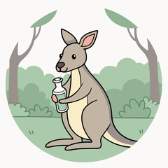 One mother kangaroos and feeding milk feeder.