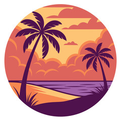 Obraz premium Tropical beach sunset vibrant colorful sky silhouette. 