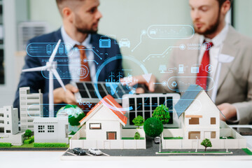 Business team people planning hand using laptop for working technology and business Net zero
