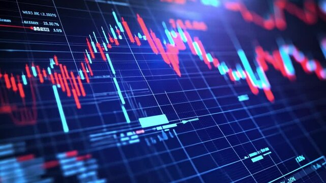 Abstract financial chart graphic showcasing market trends with vibrant colors representing data fluctuations and analysis in a modern digital format