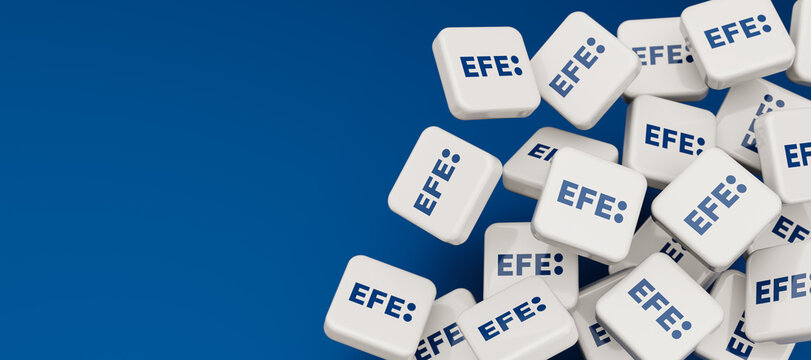 Guilherand-Granges, France - March 31, 2025. EFE is the leading Spanish-language news agency, founded in 1939, and the world's fourth largest wire service, distributing global news. 3d render.