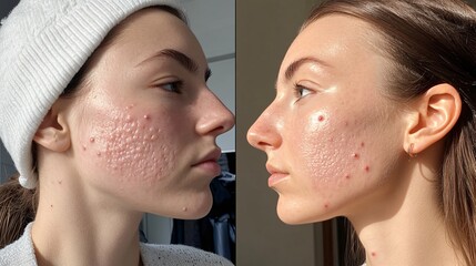 Woman face wrinkles before and after treatment, skincare and health concept.