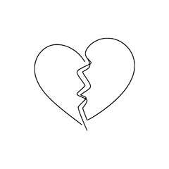 Broken heart line drawing on a transparent background  
