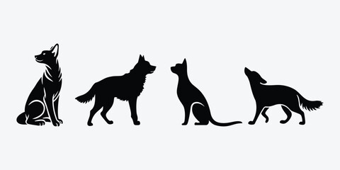 Dog set isolated on silhouette vector style with white background Art & Illustration