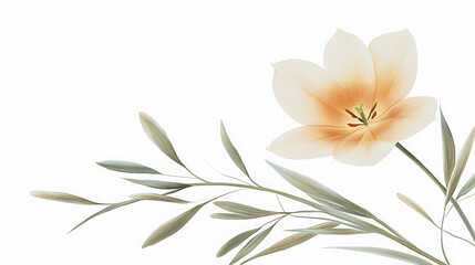 Fototapeta premium A flower with green leaves is in the foreground of a white background