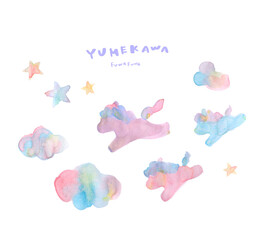 虹色の星空とユニコーンの親子 © enji