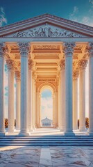 Obraz premium Decorative golden palace pillars glowing at sunrise high resolution picture