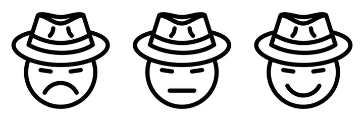 Spy emotions faces with hats vector icon. Editable stroke.