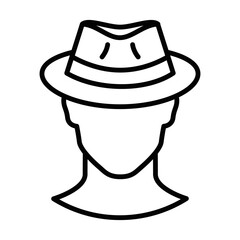 Man avatar wearing fedora hat vector icon. Editable stroke.