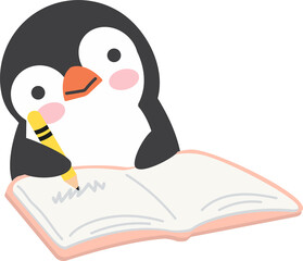 Cute penguin writing a book cartoon