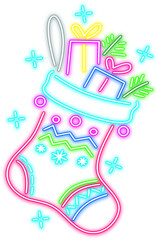neon glow christmas sock illustration