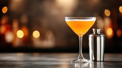 Displaying an alluring orange cocktail in a chic martini glass, this image reflects the sophistication and creativity of cocktail culture at upscale events.