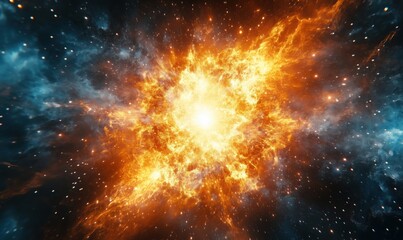 Stunning cosmic explosion with fiery orange and blue nebula in deep space