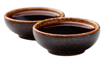 Savor the Richness: Two small bowls brimming with a dark, flavorful liquid, capturing the essence of culinary delight and enhancing the presentation with aesthetic.