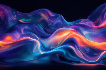 Fototapeta premium A detailed illustration of colorful liquid waves with a glossy reflective surface against a dark background for a vibrant and dynamic effect