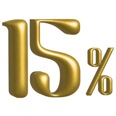"Gold 3D 15 Percentage Numbers  | Elegant Metallic Text for Discounts & Graphics"