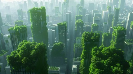 Nature Reclaiming City, Green Urban Future, Overgrown cityscape, nature reclaiming urban spaces.