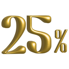 "Gold 3D 25 Percentage Numbers  | Elegant Metallic Text for Discounts & Graphics"