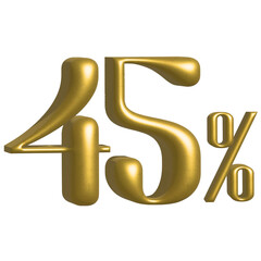 "Gold 3D 45 Percentage Numbers  | Elegant Metallic Text for Discounts & Graphics"