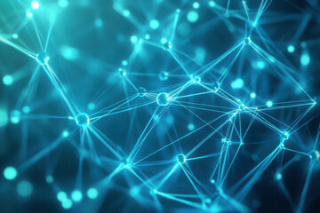 Fototapeta premium A futuristic digital network visualization with glowing blue nodes and a gradient background showcasing connectivity and innovation