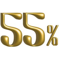 "Gold 3D 55 Percentage Numbers  | Elegant Metallic Text for Discounts & Graphics"